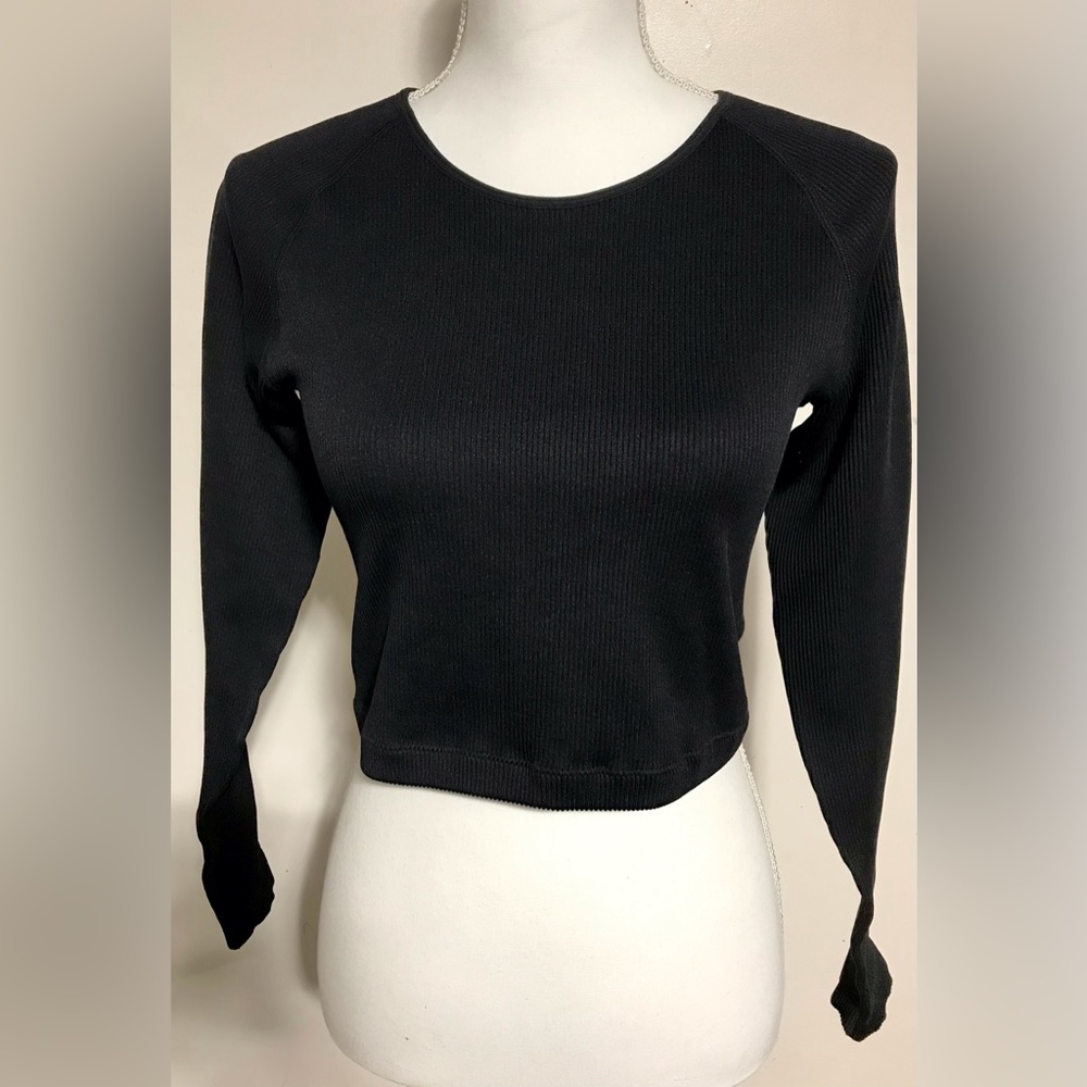 Vitality Women's Black Ribbed Long-Sleeve Open Back Active Top